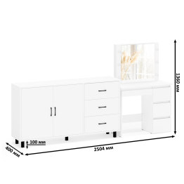 Косметический столик Сура с зеркалом и подсветкой и с тумбой-комодом 123-1604