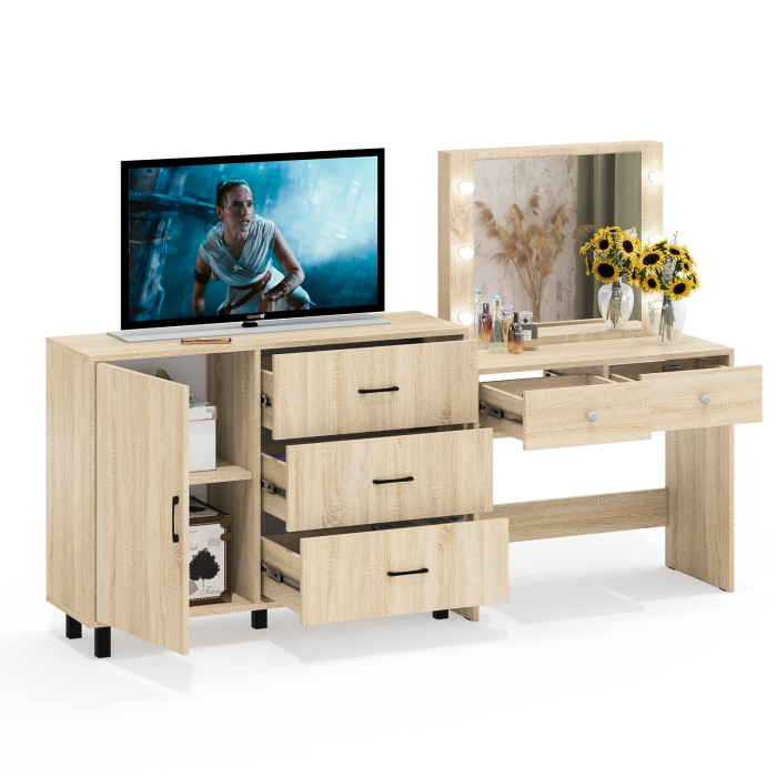 Туалетные столики, Стол туалетный для спальни с лампочками СТ-5 и тумба-комод 122-1204