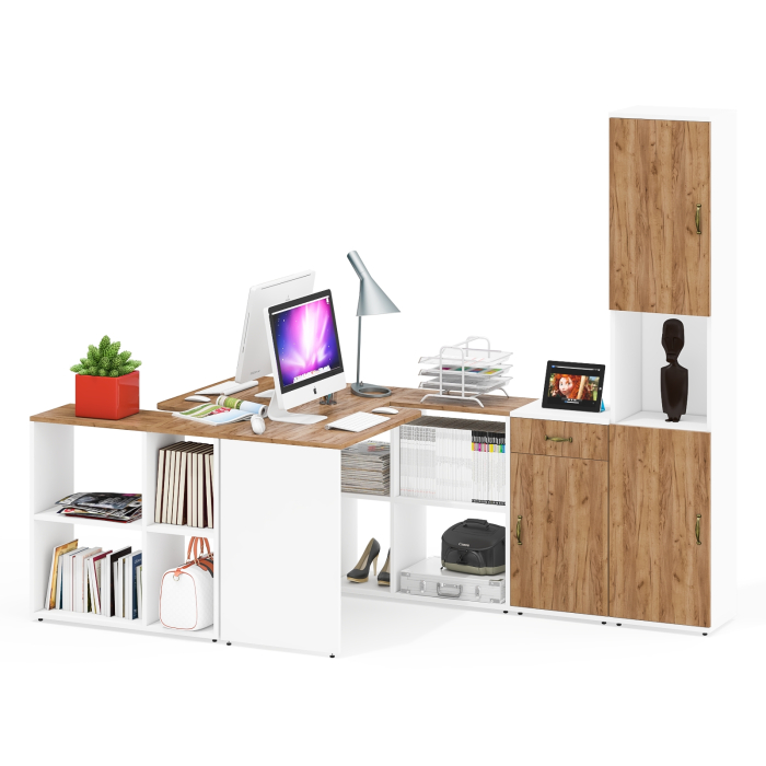 Домашние кабинеты, Лидер-8 модульная мебель для офиса из столов с пеналом и тумбой.