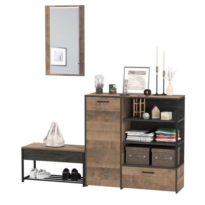 Прихожие, Комод с нишами и ящиком с обувницей с сиденьем и зеркалом Трувор