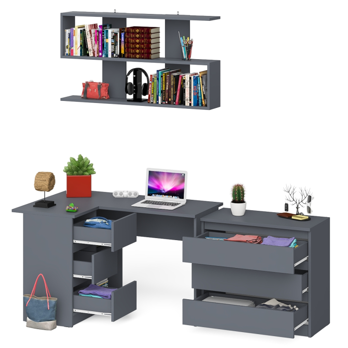 Домашние кабинеты, Комод на три ящика Мори МК800.1 с компьютерным столом для работы левый и открытой полкой