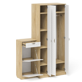 Тумба для обуви две секции в прихожую П-6-500 с пеналом и шкафом фрезеровка ромб