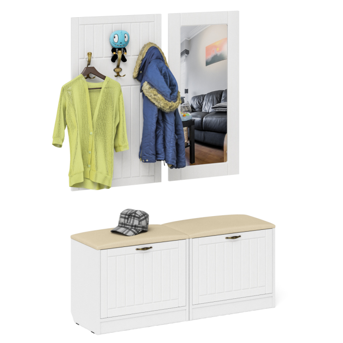 Прихожие, Две обувницы с сиденьем зеркалом и вешалкой П-6 МДФ фрезеровка прованс