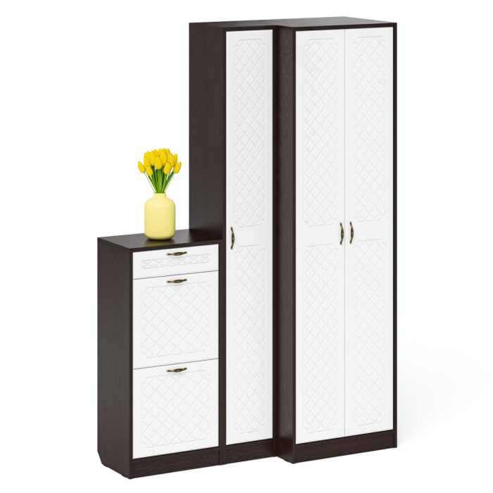 Прихожие, Обувница П-6 две секции с пеналом и шкафом № 28 МДФ фрезеровка ромб