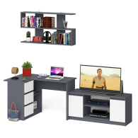 Домашние кабинеты, Угловой стол компьютерный Мори МС-16 левый с тумбой под ТВ и полкой для книг