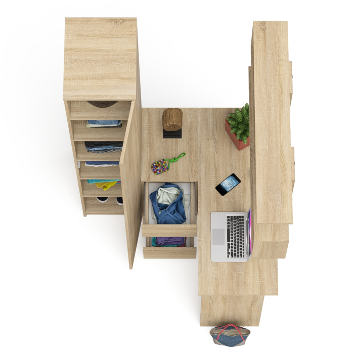 Домашние кабинеты, Угловой компьютерный стол с ящиками Мори МС-16 левый с книжной полкой и пеналом с полками