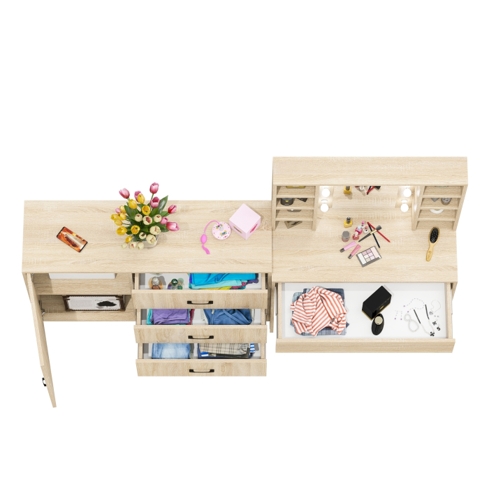 Туалетные столики, Туалетный столик с подсветкой 115 и комод с дверкой и 3-мя ящиками 122-1204