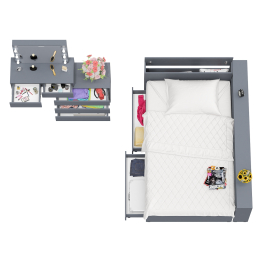 Туалетный столик для спальни с подсветкой 110 и Ксения кровать 1200 с ящиками и прикроватный блок