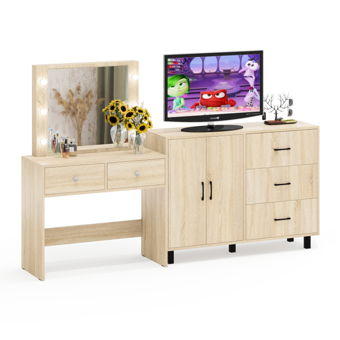 С зеркалом, Комод 123-1204 и косметический столик с подсветкой СТ-5