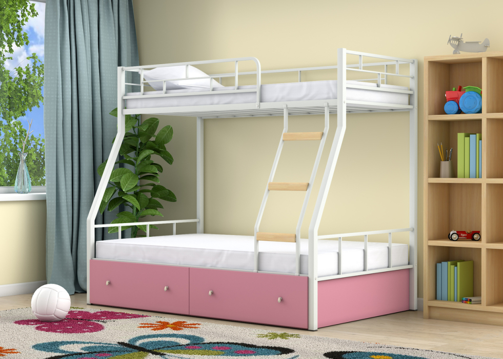 Для подростков, Двухъярусная кровать Радуга ящики розовый