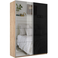 Шкафы-купе 2-х дверные, Шкаф-купе Прайм 2х дверный Зеркало/Стекло черное 140х57х230