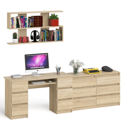 Широкий комод Мори на шесть ящиков с двутумбовым столом МС-2 и открытой полкой