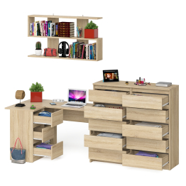 Стол угловой компьютерный Мори МС-16 левый с комодом на 10-ть ящиков и полкой на 1200
