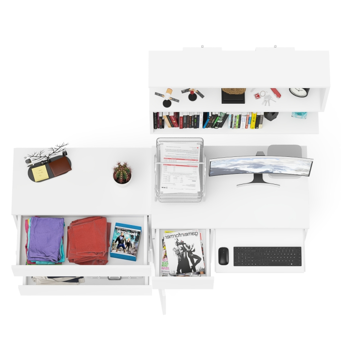 Прямые компьютерные столы, Однотумбовый стол компьютерный Мори МС-1 левый с комодом три ящика и навесной полкой 900