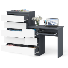 Комод высокий Мори МК700 5-ть ящиков и стол компьютерный Мори МС-6 левый