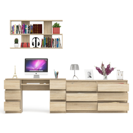 Стол компьютерный ящики слева и справа Мори МС-2 с комодом и полкой навесной