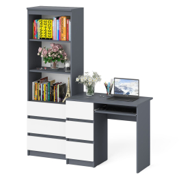 Стол компьютерный с тумбой с ящиками слева и стеллаж-комод МСТ600.3 Мори