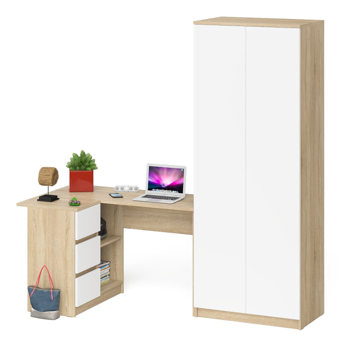 Компьютерные столы, Шкаф двухдверный Мори МШ800 и угловой компьютерный стол МС-16 3 ящика слева