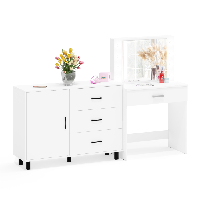 Туалетные столики, Косметический стол с подсветкой и выдвижным ящиком СТ-4 и комод 122-1204