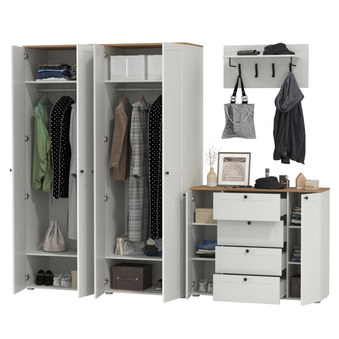 Прихожие, Комод четыре ящика с настенной вешалкой и двумя платяными шкафами Остин