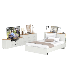 Кровать двуспальная с ортопедическим основанием Остин с ТВ-тумбочкой и комодом 16.240