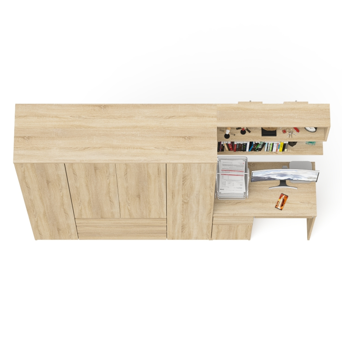 Домашние кабинеты, Четырёх-дверный шкаф-комод Мори МШ1600.1 с компьютерным столом МС-1 тумба слева и верхней полкой