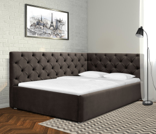 Кровать с мягким изголовьем угловая Оливия 1400 с подъемным механизмом, микровелюр