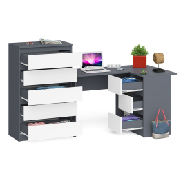 Высокий комод 700 пять ящиков и угловой компьютерный стол МС-16 правый серии Мори