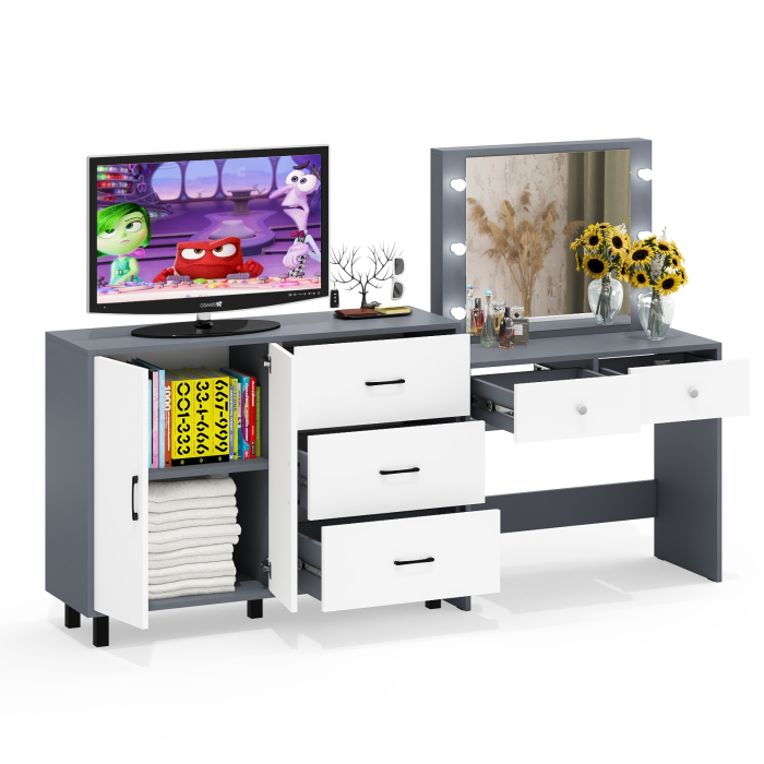 С зеркалом, Комод 123-1204 и косметический столик с подсветкой СТ-5