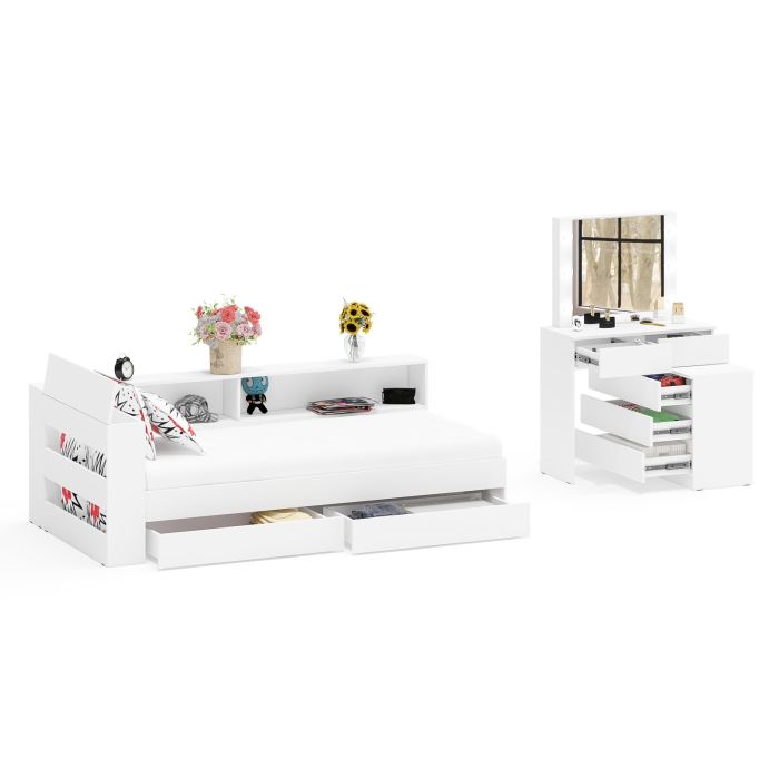 Спальные гарнитуры, Столик косметический с лампочками 110 и Ксения 900 односпальная кровать с ящиками и прикроватным блоком