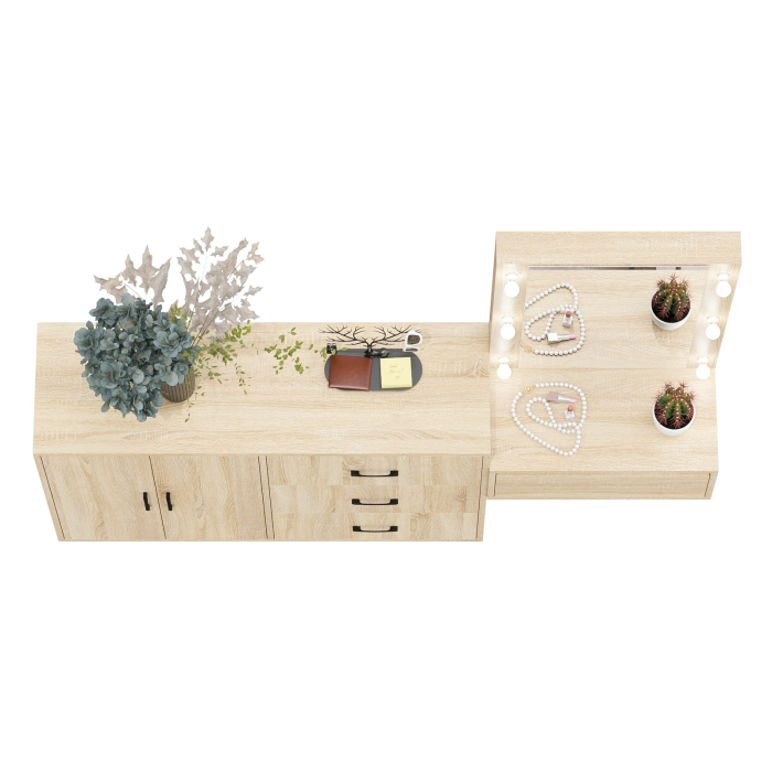 С зеркалом, Стол косметический навесной с подсветкой и тумба-комод 123-1204.