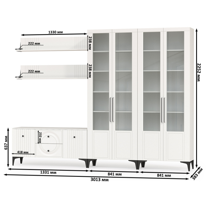 Стенки для гостиной, Сервант для гостиной четыре дверки и ТВ-тумба с двумя полками Валенсия № 75