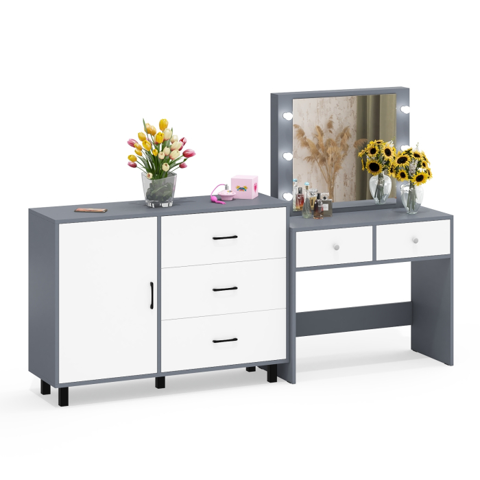 Туалетные столики, Стол туалетный для спальни с лампочками СТ-5 и тумба-комод 122-1204