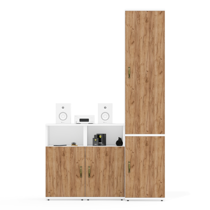 Домашние кабинеты, Две тумбы с нишей и дверками и пенал с полкой и вешалкой Лидер-8