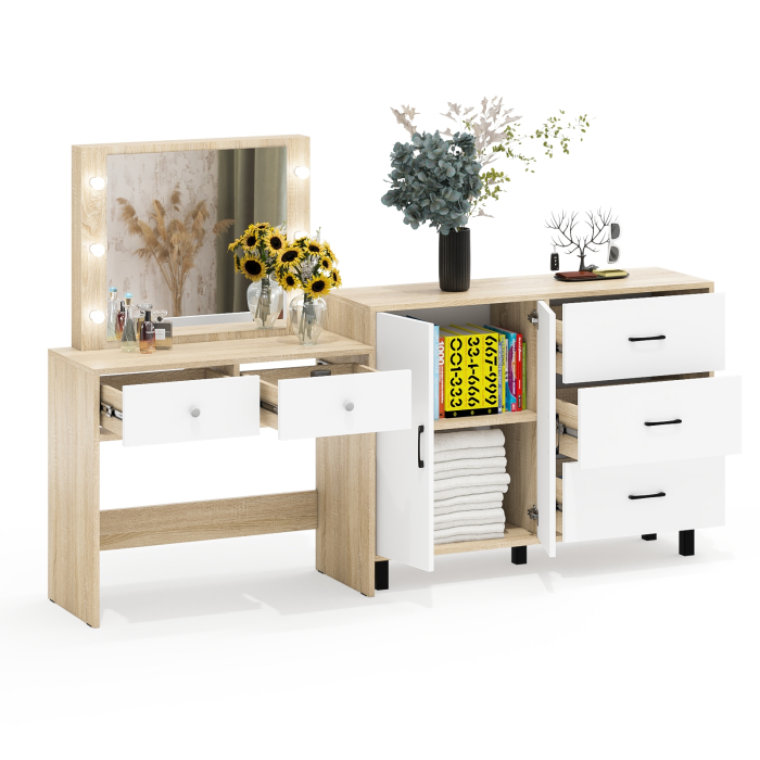 С зеркалом, Комод 123-1204 и косметический столик с подсветкой СТ-5