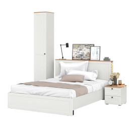 Кровать со спальным местом 1600 с ортопедическим основанием Остин с тумбой прикроватной и шкаф-пенал