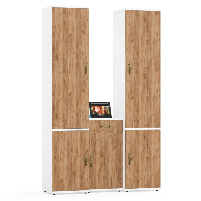 Домашние кабинеты, Тумбочка с ящиком и полкой за дверкой и два пенала пять полочек Лидер-8