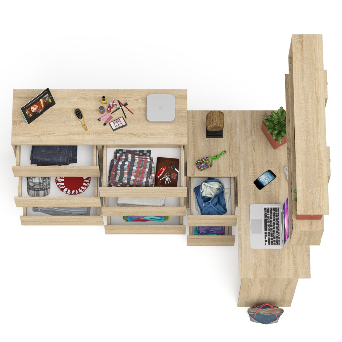 Домашние кабинеты, Стол угловой компьютерный Мори МС-16 левый с комодом на 10-ть ящиков и полкой на 1200