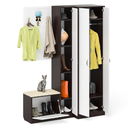 Пенал для прихожей с обувницей с вешалкой и шкаф П-6 № 27 МДФ фрезеровка ромб