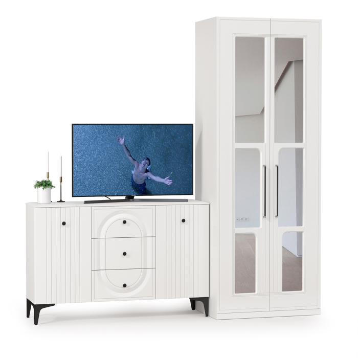Стенки для гостиной, Шкаф для одежды с комодом-ТВ-тумбой Валенсия