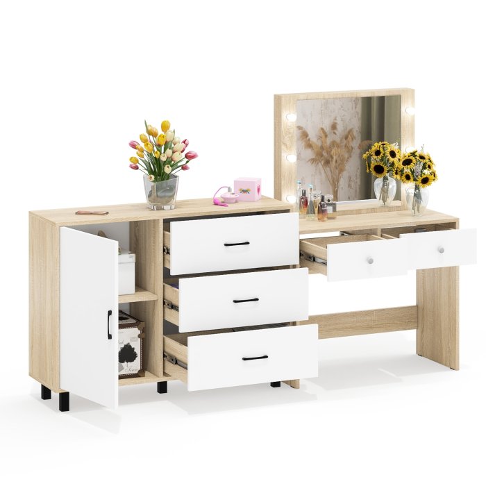 Туалетные столики, Стол туалетный для спальни с лампочками СТ-5 и тумба-комод 122-1204