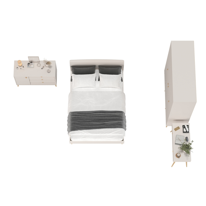 Спальные гарнитуры, Столик на ножках с кроватью Афина 1400 со шкафом 4-ре двери и комодом с ящиками