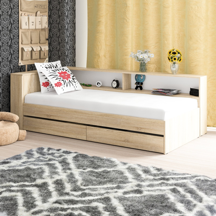 Кровати 90 см, Кровать односпальная 900 с ящиками и прикроватным блоком Ксения