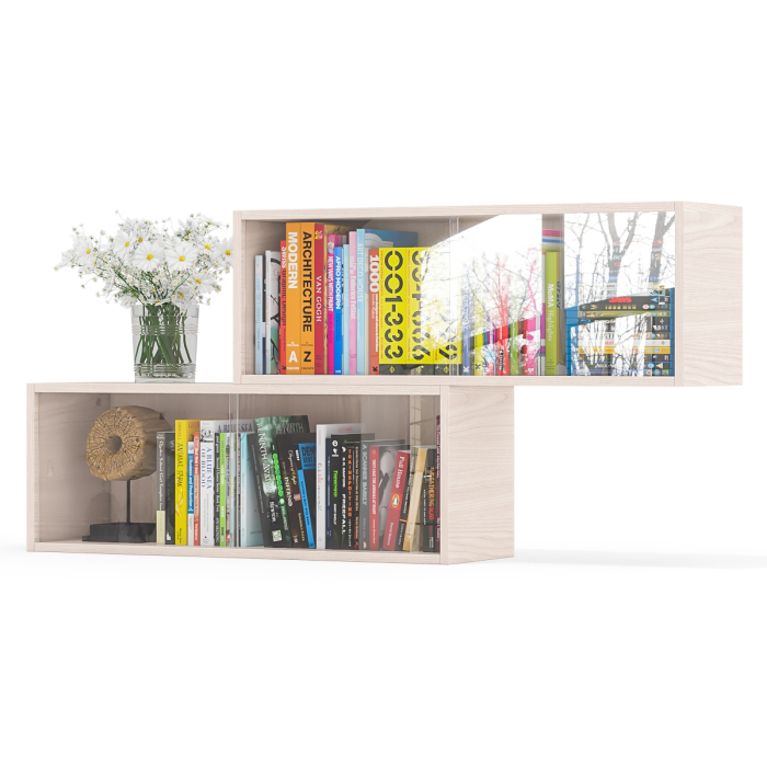 Настенные полки, Комплект из двух книжных полок со стеклом КН-01