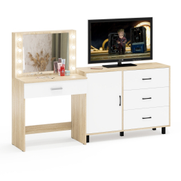 Косметический стол с подсветкой и выдвижным ящиком СТ-4 и комод 122-1204