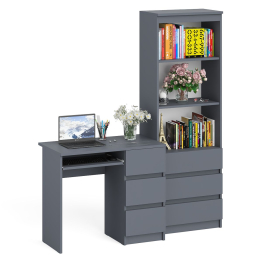 Стол компьютерный с тумбой справа и стеллаж с ящиками и нишами на 600 Мори