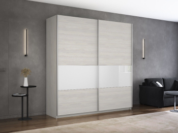 Шкаф-купе Прайм 2-х дверный ДСП/Стекло белое вставка 160х57х230