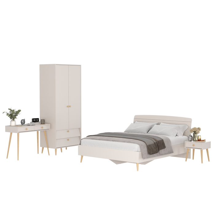 Спальные гарнитуры, Столик в спальню с кроватью 1600 для двоих Афина с тумбочкой и шкафом для одежды