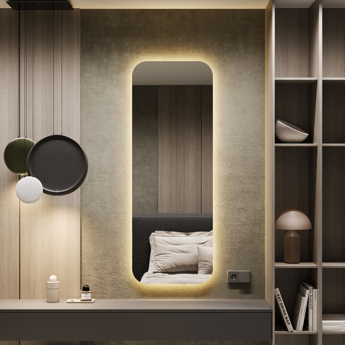 Зеркала в спальню, Зеркало с тёплой подсветкой GENGLASS KUVINO NF LED M, с проводом 49х149 см