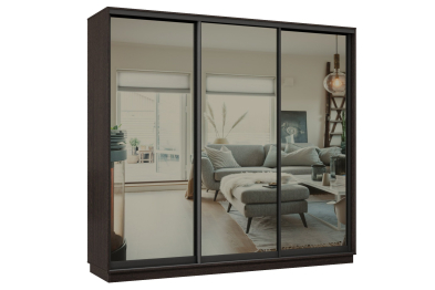 Шкаф-купе Премьер 36 (01ЗГ;01ЗГ;01ЗГ) фасады зеркало графит/трёхдверный/Профиль чёрный муар